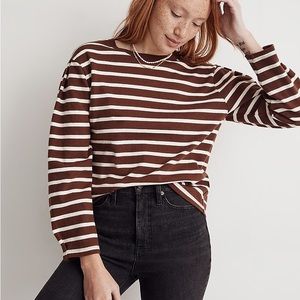 Madewell Chocolate Brown and White Striped Pullover
